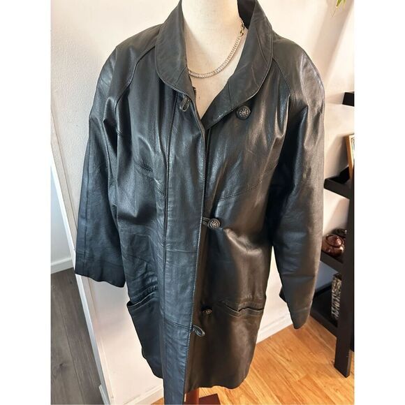 Rallee Jackets & Blazers - Women's Vintage Rallee trenchcoat Black Leather Trim Coat Size S